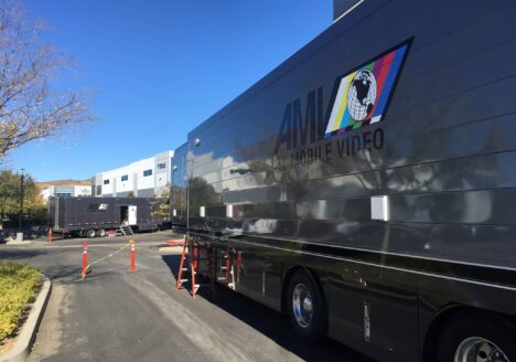 Video truck parked in parking lot outside Arroyo West Studios.