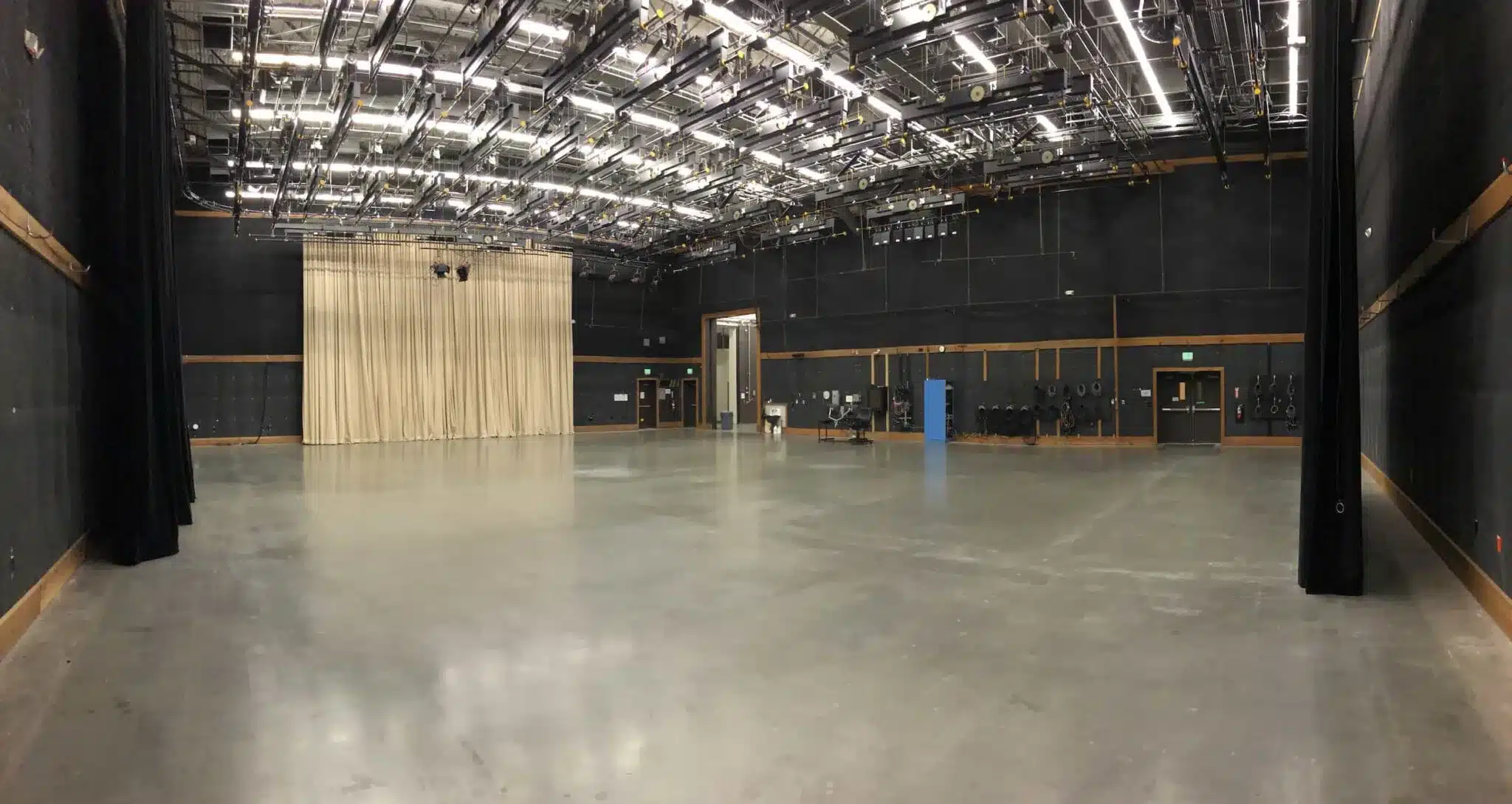 A large, empty sound stage.